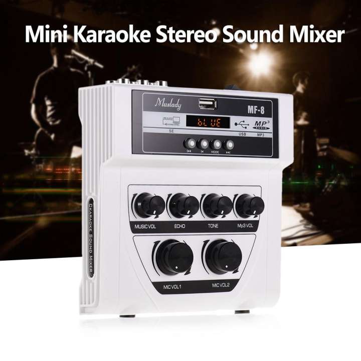 [HCM]Bàn Trộn Âm Thanh Khuếch Đại Máy Trộn Âm Thanh Nổi Mini Muslady MF-8 Muslady MF-8 Mini Hát Karaoke Âm Thanh Trộn Âm Thanh Stereo Echo Que Trộn Micro Kép Đầu Vào Hỗ Trợ BT Ghi Âm MP3 cho MÁY TÍNH Khuếch Đại