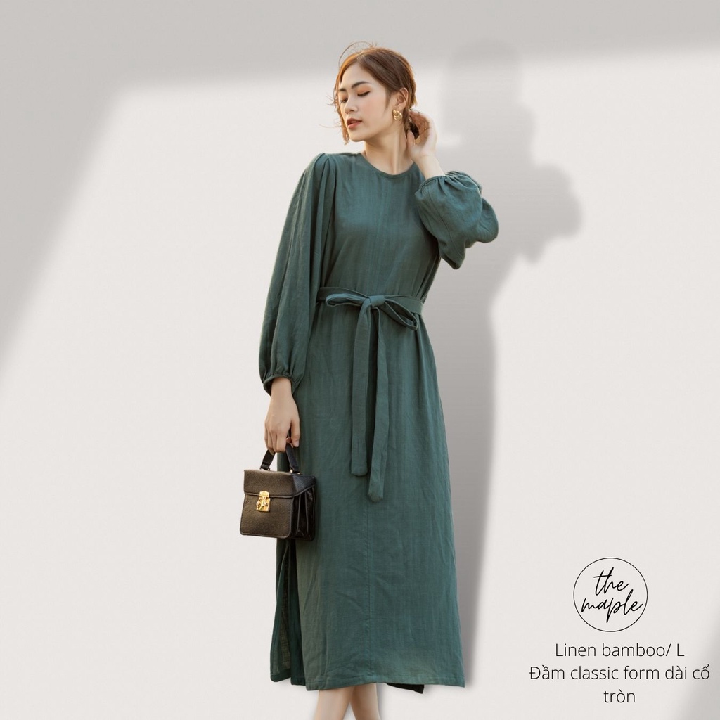 Đầm công sở linen form dài cổ điển the maple size l