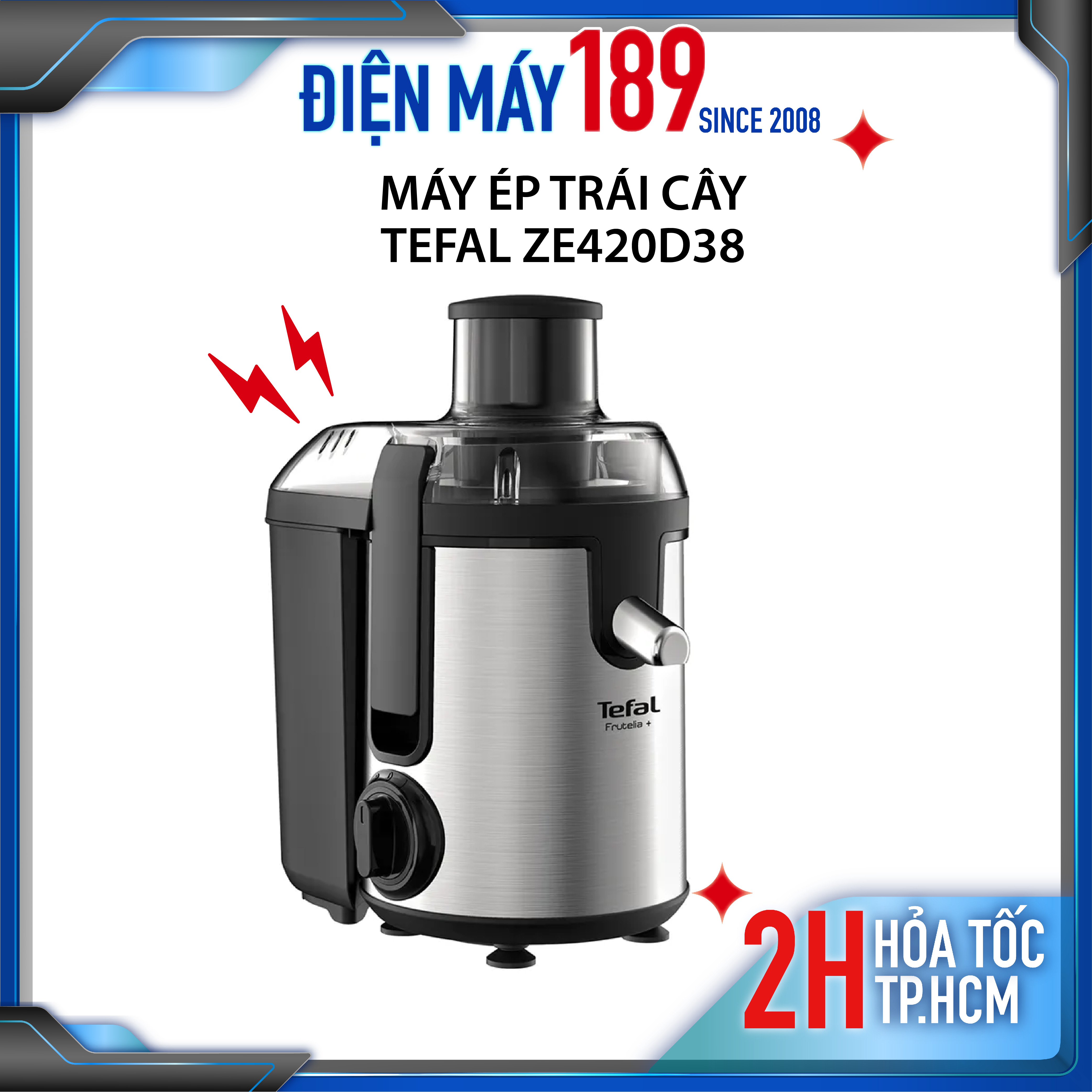 Máy ép trái cây Tefal ZE420D38 - hàng chính hãng bảo hành 2 năm - dung tích 0.95L - 400W- 2 tốc độ nhồi - đường kính ống dẫn 60mm