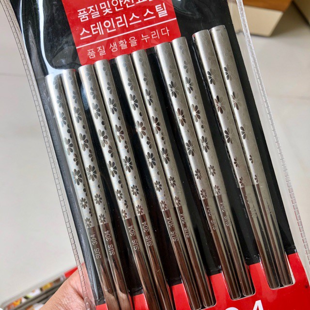 Đũa Inox Sus 304 Cao Cấp Hàn Quốc Xuất Nhật Siêu Bền Chống Trơn(Bộ 5 Đôi)