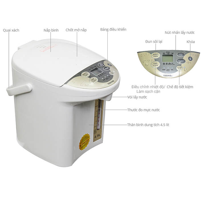 Bình thủy điện toshiba plk-45sfvn 4.5 lít - hàng chính hãng