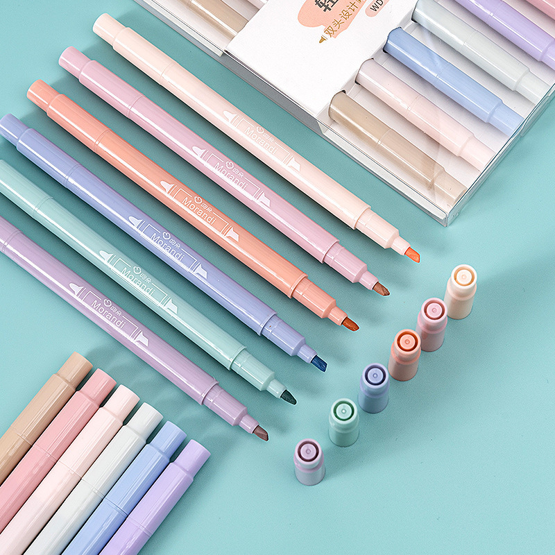 Set 6 cây bút 2 đầu highlighter x brush dùng để ghi chú học tập ghi chép