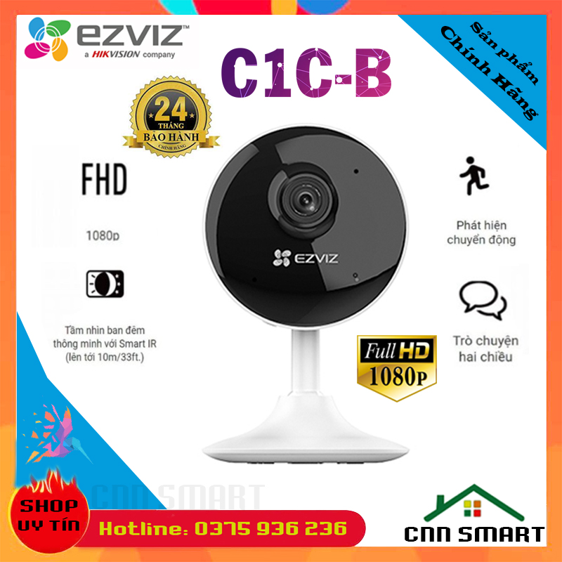 Camera Wifi Ezviz C1C 2M 1080p, C1C-B 1080P H.265 Phiên Bản 2021 Đàm Thoại 2 Chiều, Rõ Ràng Mọi Lúc, Báo Động Thông Minh, Cảnh Báo Âm Thanh , Thiết Kế Nhỏ Gọn - Chính Hãng Bảo hành 24 tháng