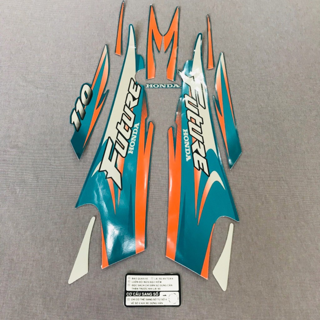 Trọn bộ tem rời 3 lớp dán xe máy Honda Future 1 như zin màu xanh ngọc