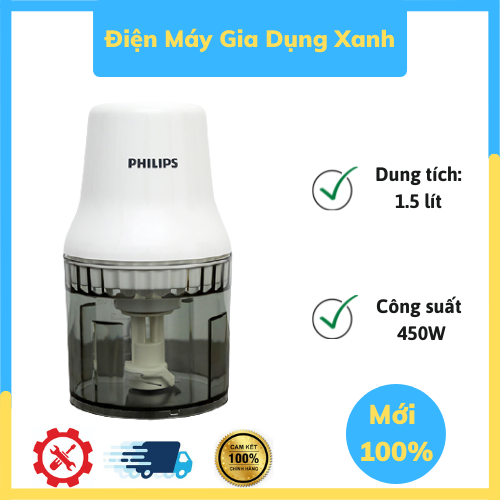 Máy xay thịt Philips HR1393 Hàng Mới Máy xay thịt có công suất mạnh mẽ 450W xay nhuyễn được nhiều loại thực phẩm như thịt, cá, rau quả,...