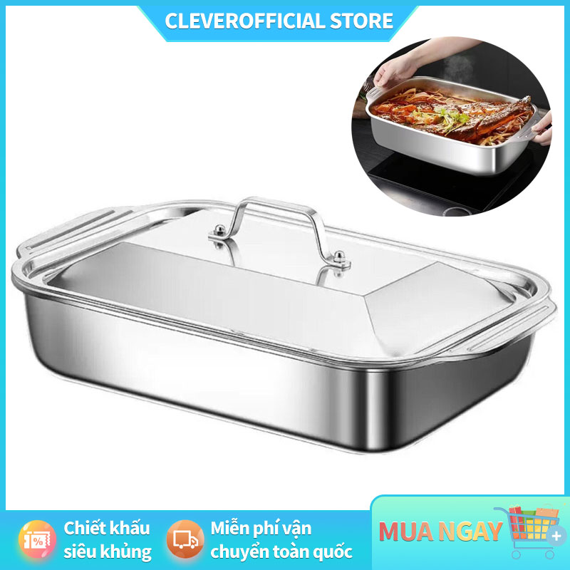 ⚡Miễn Phí Vận Chuyển⚡ Khay inox 304 Có Nắp Đậy Cao Cấp, khay đựng topping, ăn lẩu thập cẩm, cá chép om dưa dùng được mọi loại bếp