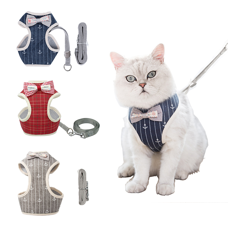 Cat Harness And Leash Set Bowknot Mesh Cat Dog Harness Vest Leads Cat