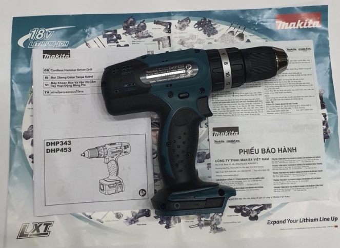 Máy khoan búa vặn vít dùng pin makita dhp453z 18v