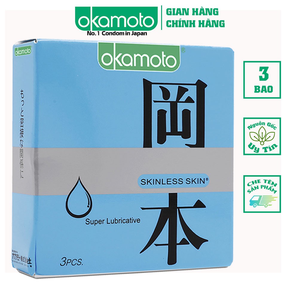 Bao Cao Su Okamoto Skinless Skin Super Lubricated Siêu Bôi Trơn Hộp 3 Cái
