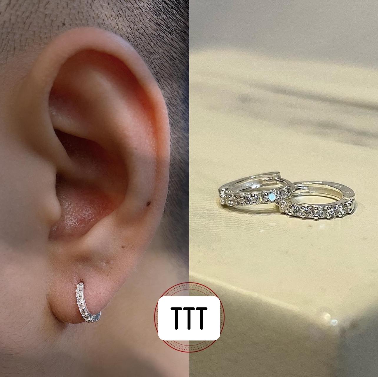 Bông tai tròn bạc ta đính ta đá nhỏ