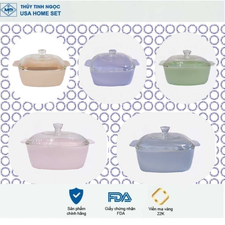 Âu vuông các màu Luxury Thủy Tinh Ngọc USA Home Set cao cấp, hàng nhập khẩu và phân phối độc quyền tại Việt Nam
