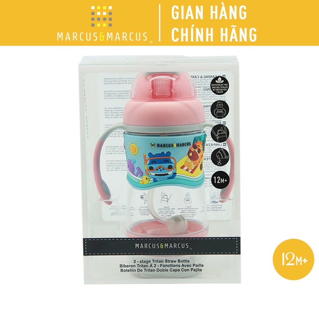 Bình uống nước có ống hút cho bé Tritan 2-Stage Marcus & Marcus, từ 12 tháng - Hồng