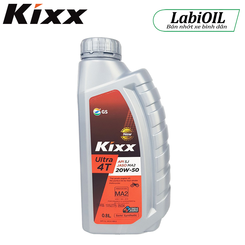 Nhớt Kixx Ultra 4T 20w50 0.8L, Nhớt Xe Số Bán Tổng Hợp Dùng Cho Mọi Xe Máy Honda, Yamaha, Suzuki, Nhập Khẩu Hàn Quốc