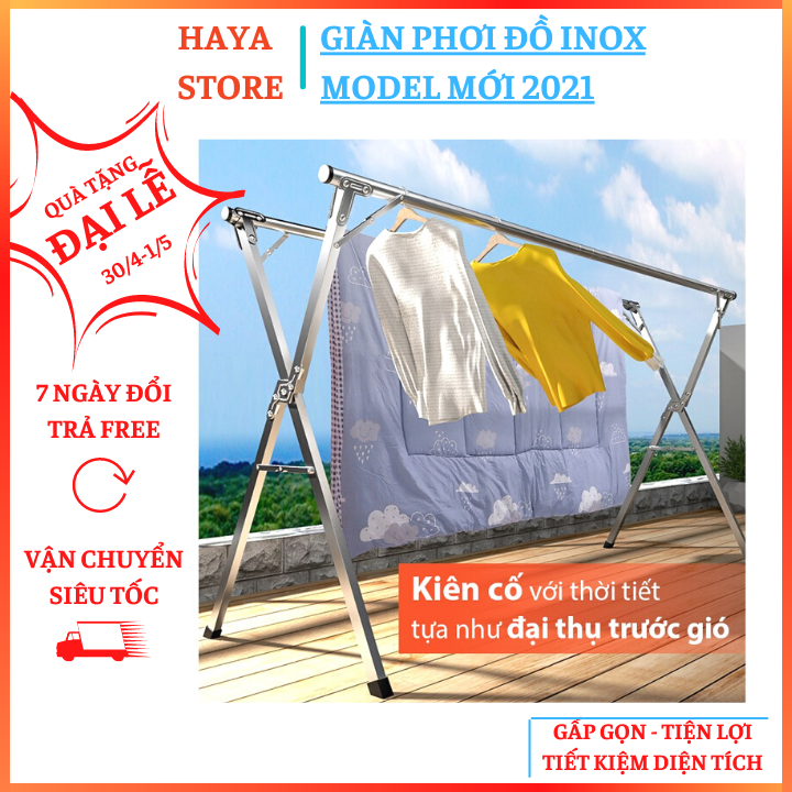 Giá Phơi Quần Áo Thông Minh Gấp Gọn Có Bánh Xe, Giàn Phơi Đồ Inox, Sào Phơi Đa Năng Hình Chữ X, Cây Phơi Quần Áo Tiết Kiệm Diện Tích