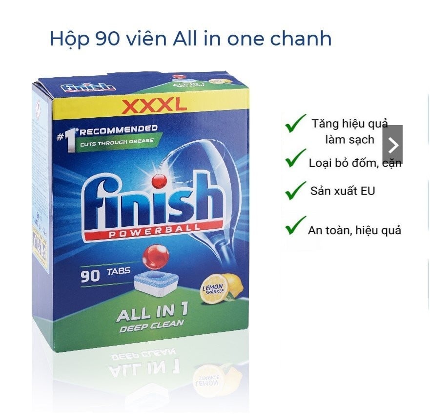 Viên rửa chén Finish Powerball  (Gói 90) viên lớn Phù hợp với tất cả các máy rửa bát