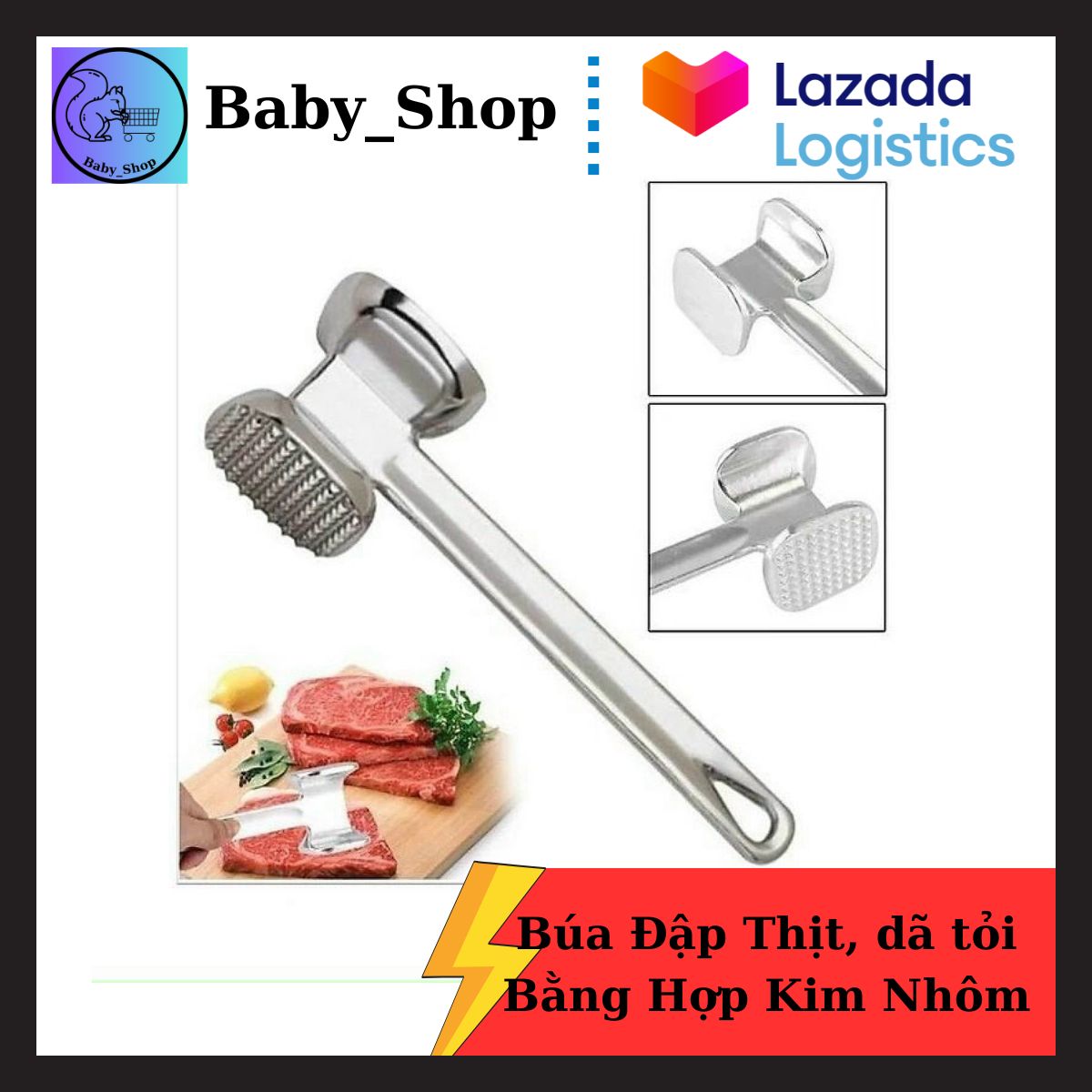 Cây búa đập thịt, búa dần thịt, Búa Dần Làm Mềm Thịt 2 Đầu Kiểu Dáng Đẹp - cây đập thịt cao cấp.
