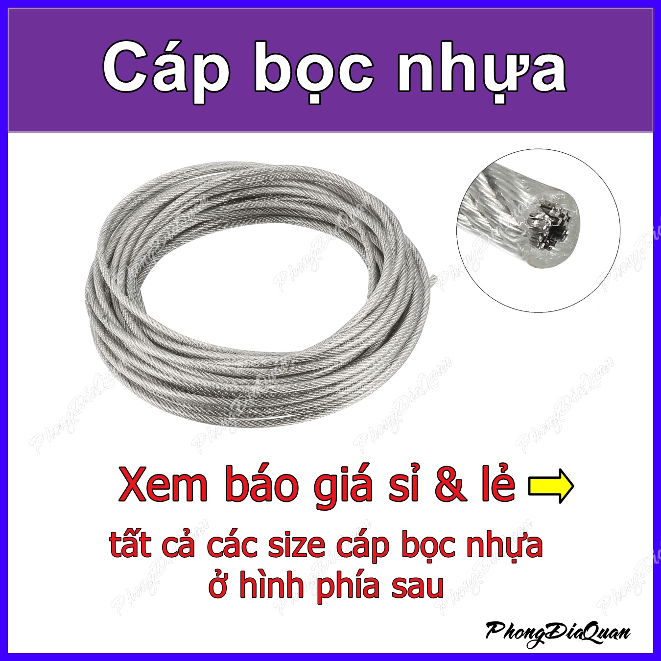 Cáp bọc nhựa đủ size - Bán theo mét