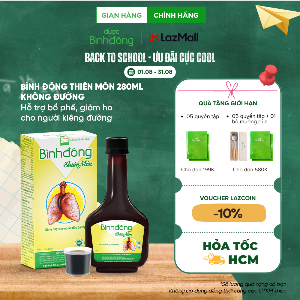 Bình Đông Thiên Môn 280ml - Không đường - Hỗ trợ bổ phế, giảm ho cho người kiêng đường