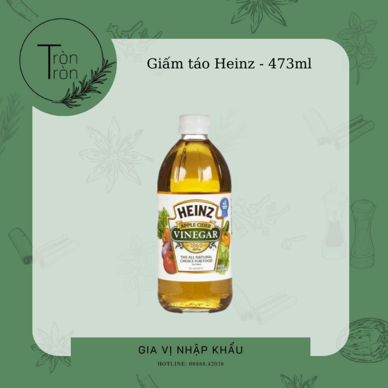 HEINZ Giấm táo đó Apple cider vineger - 473ml chai thủy tinh nấu ăn làm salad giảm cân ăn kiêng eat clean