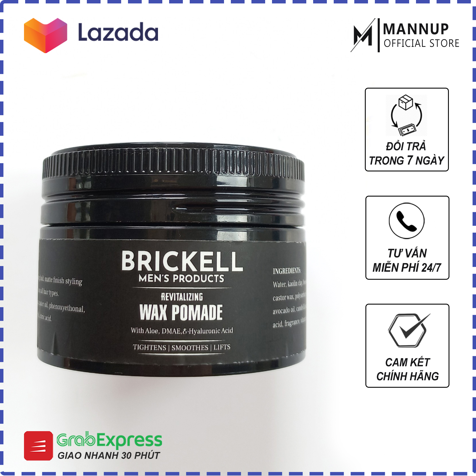 Gel vuốt tóc brickell wax pomade - sáp tạo kiểu tự nhiên, vào nếp siêu tốc
