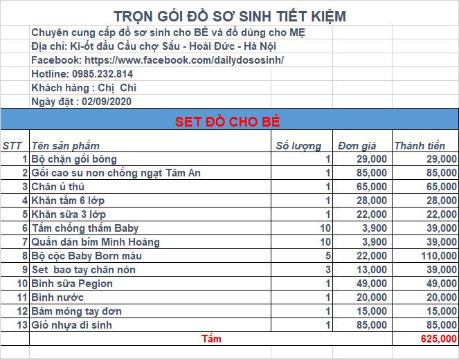 Combo đồ dùng tự chọn cho chị chi