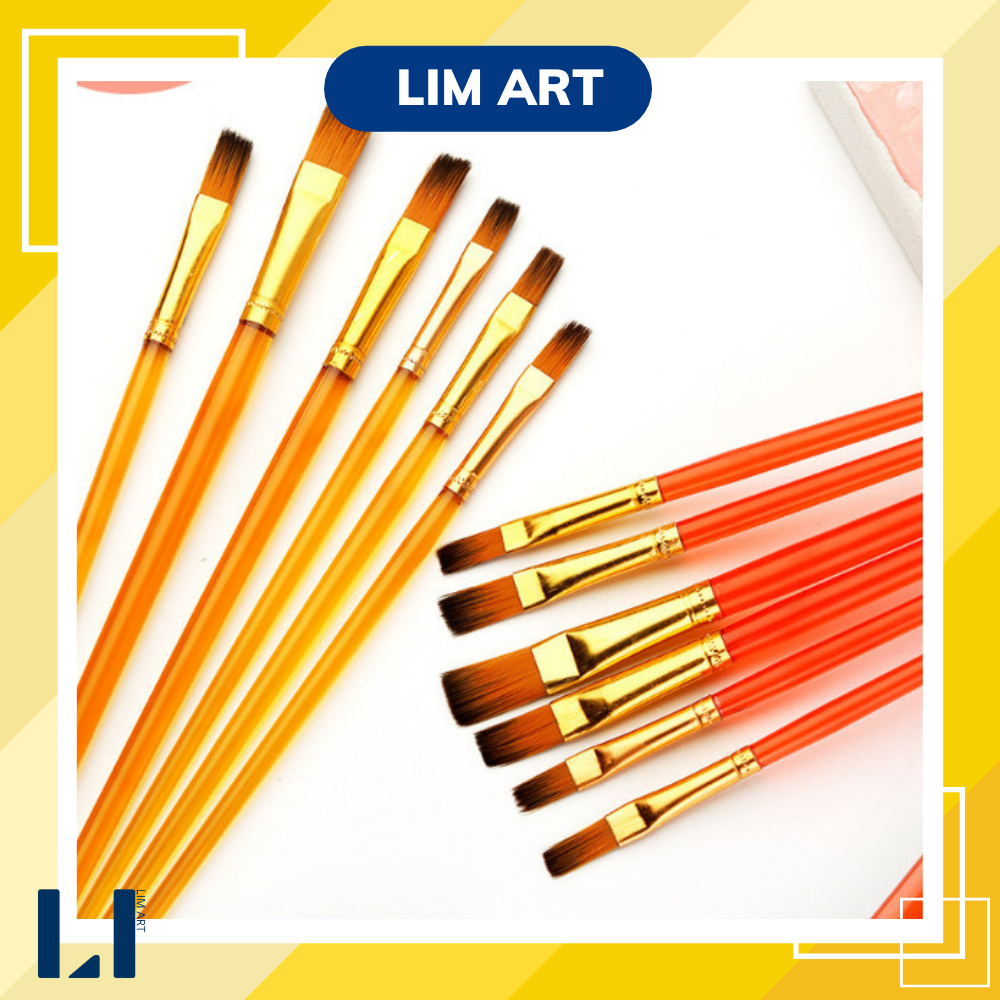 Bộ cọ 6 vẽ đầu dẹp chuyên dụng vẽ tranh màu nước, màu acrylic, màu sơn dầu, màu gouache,...