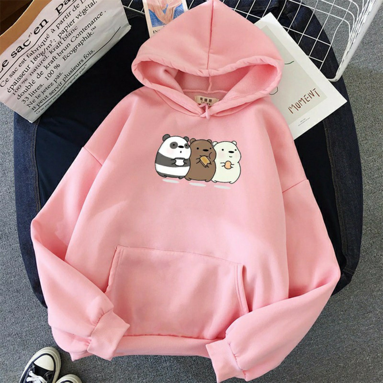 Áo hoodie gấu ăn bánh chất nỉ bông dày siêu ấm  75