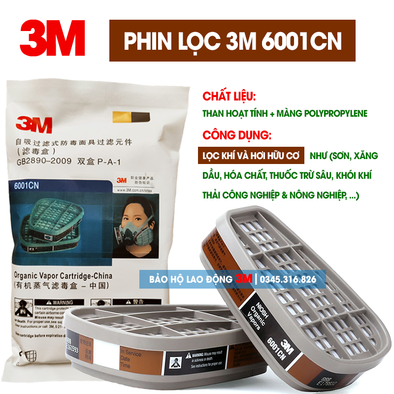 Phin lọc 3m 6001cn dùng cho mặt nạ phòng độc chống bụi 3m 6200, 6800, 7502, ...