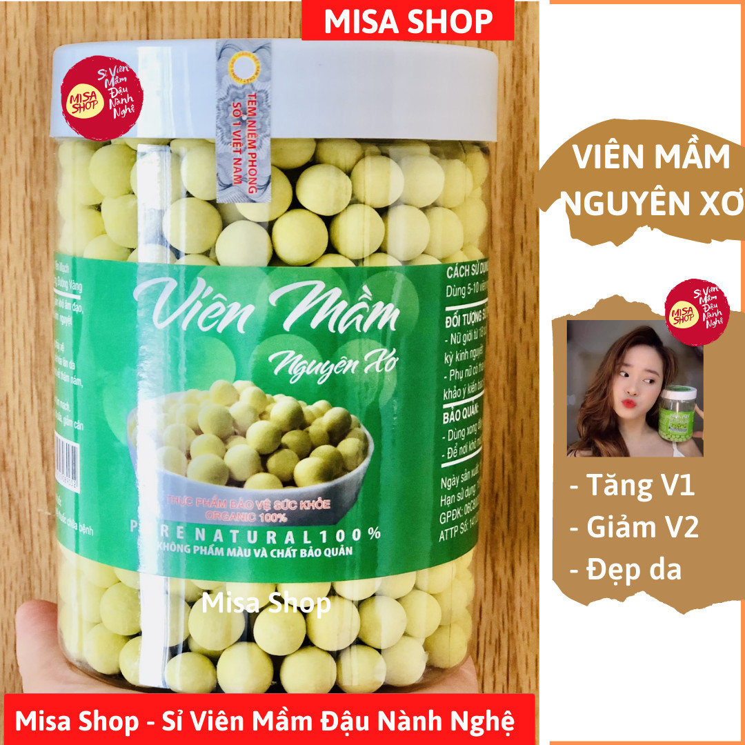 Hộp 500gr viên mầm đậu nành tăng vòng 1 nguyên xơ, viên mầm nguyên xơ đẹp da tăng cân giảm cân (kẹo mầm) - Misa Shop