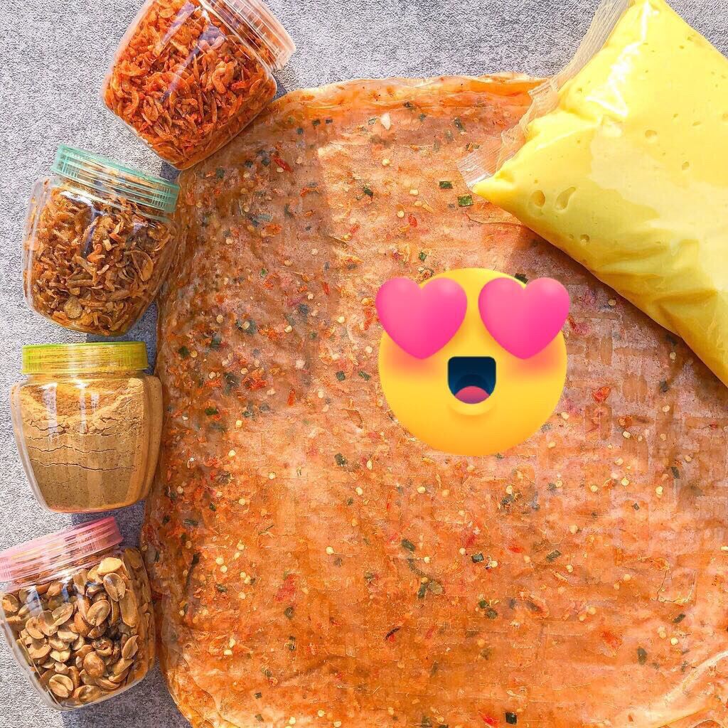 COMBO 500gr bánh tráng dẻo tôm phơi sương cuốn bơ trứng gà ruốc hành phi đậu phộng muối nhuyễn