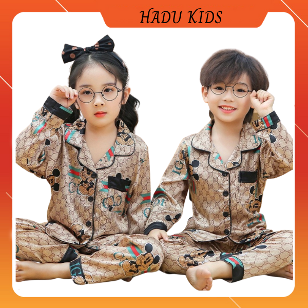 Pijama cho bé, bộ pijama cho bé trai, bé gái dài tay in hình gucci dễ thương chất lụa mềm mại - HADU KIDS 7-28kg