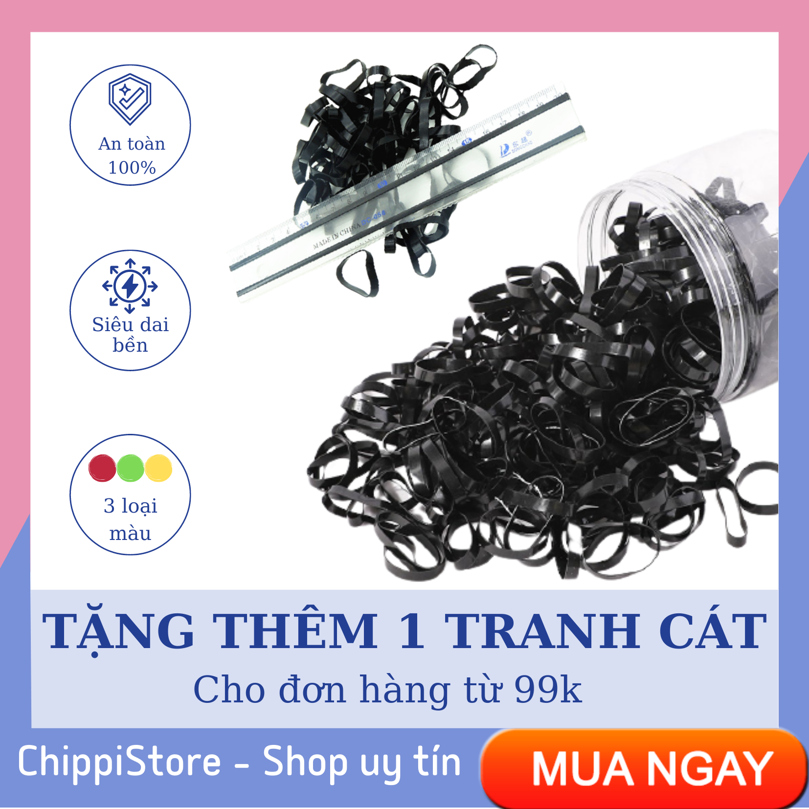 [SIÊU RẺ] 100g dây thun buộc tóc, dây chun buộc tóc dạng bản to siêu dai bền, 3 loại màu để lựa chọn