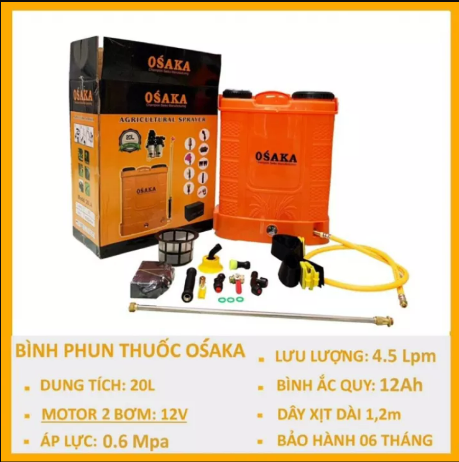 Bình xịt điện đeo lưng OSAKA 20L diệt cỏ dại, phun thuốc trừ sâu giá rẻ