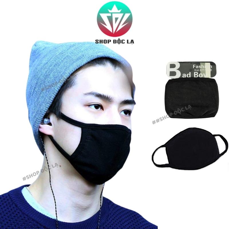 Khẩu Trang Đen Trơn Badboy 3 Lớp Kiểu Hàn Quốc Vải Mềm Form Đầy Đặn