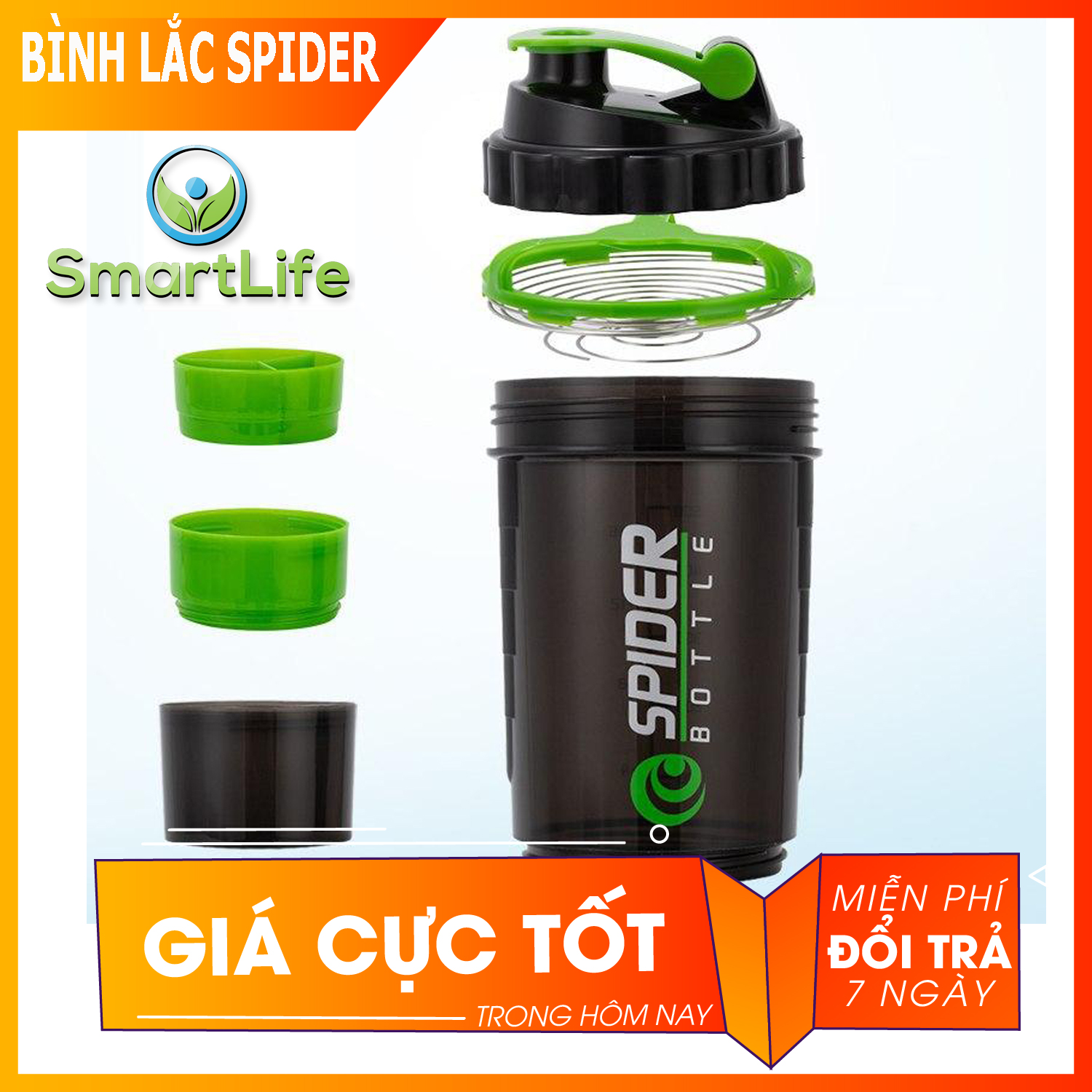 Bình lắc WHEY , Bình lắc - cốc nước lắc dành cho dân tâp Gym, bình lắc, bình nước Spider dung tích 500ml, bình nước thể thao