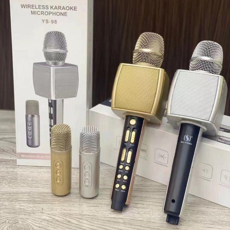 Micro karaoke bluetooth không dây song ca kèm thêm mic nhỏ chuyển giọng âm thanh hay sạc pin YS 98 - Mới