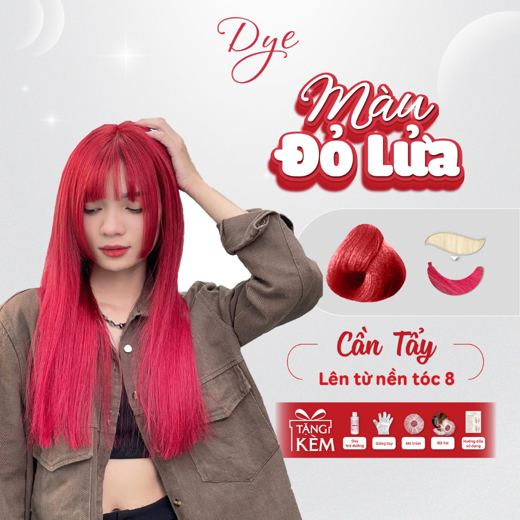 Thuốc nhuộm tóc , thuốc nhuộm tóc đỏ lửa , dye.hair , tặng kèm oxy trợ dưỡng và bao tay