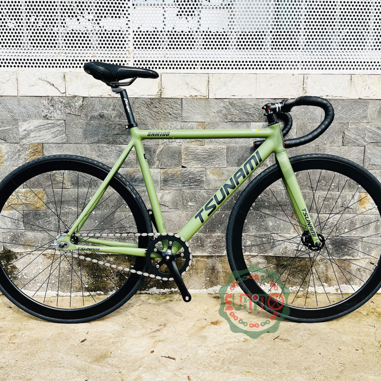 Xe đạp fixed gear TSUNAMI SNM100 cơ bản bánh 4cm - Xanh rêu