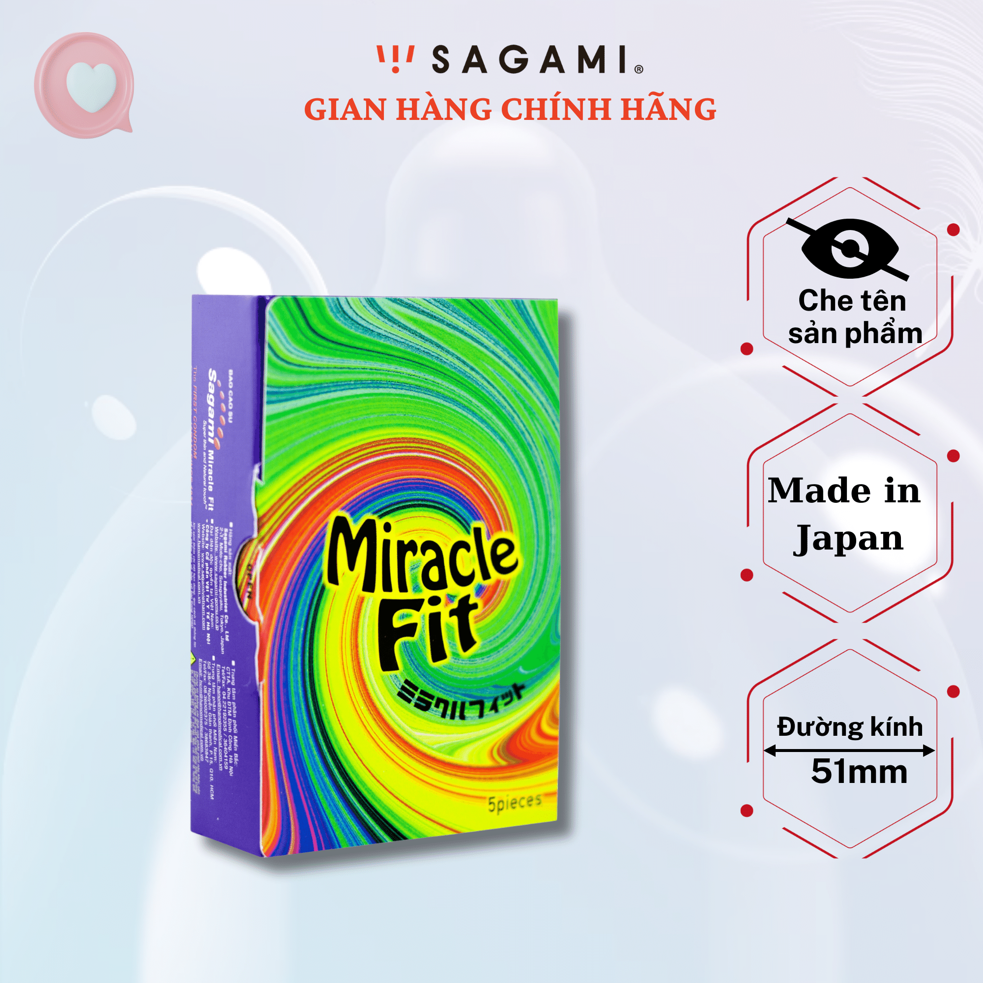 Bao cao su Sagami ( hộp 5 cái ) - baocao su nam Size Nhỏ 49mm theo thiết kế 3D ôm khít