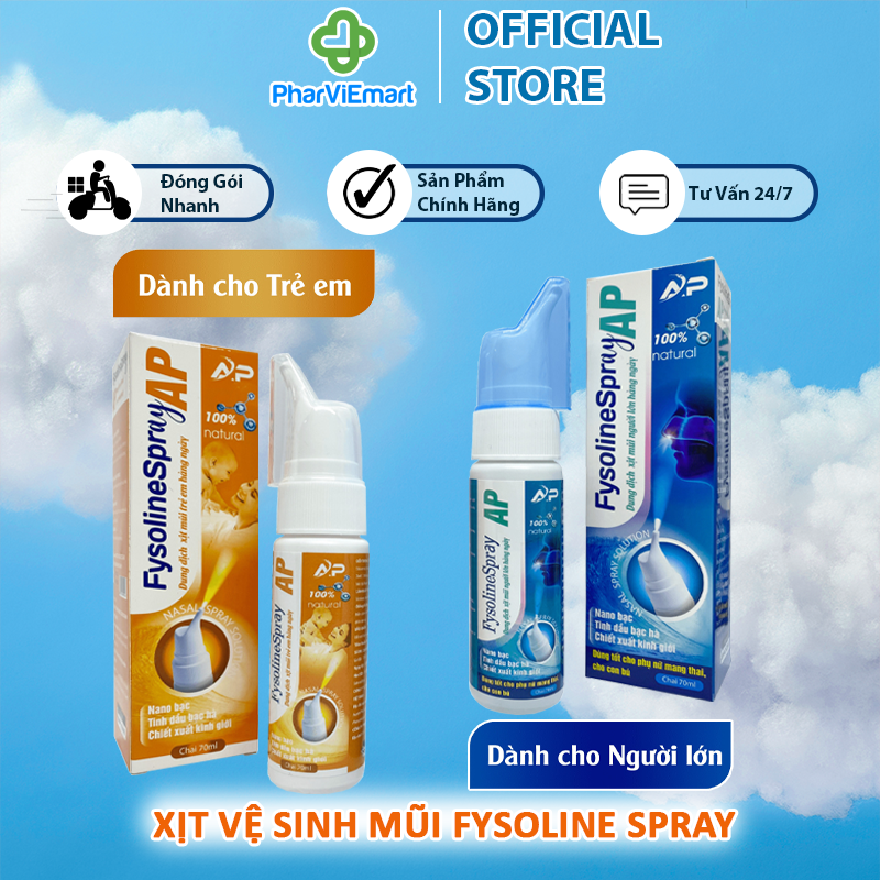 Xịt vệ sinh mũi người lớn, trẻ em fysoline spray chiết xuất kinh giới, nano bạc