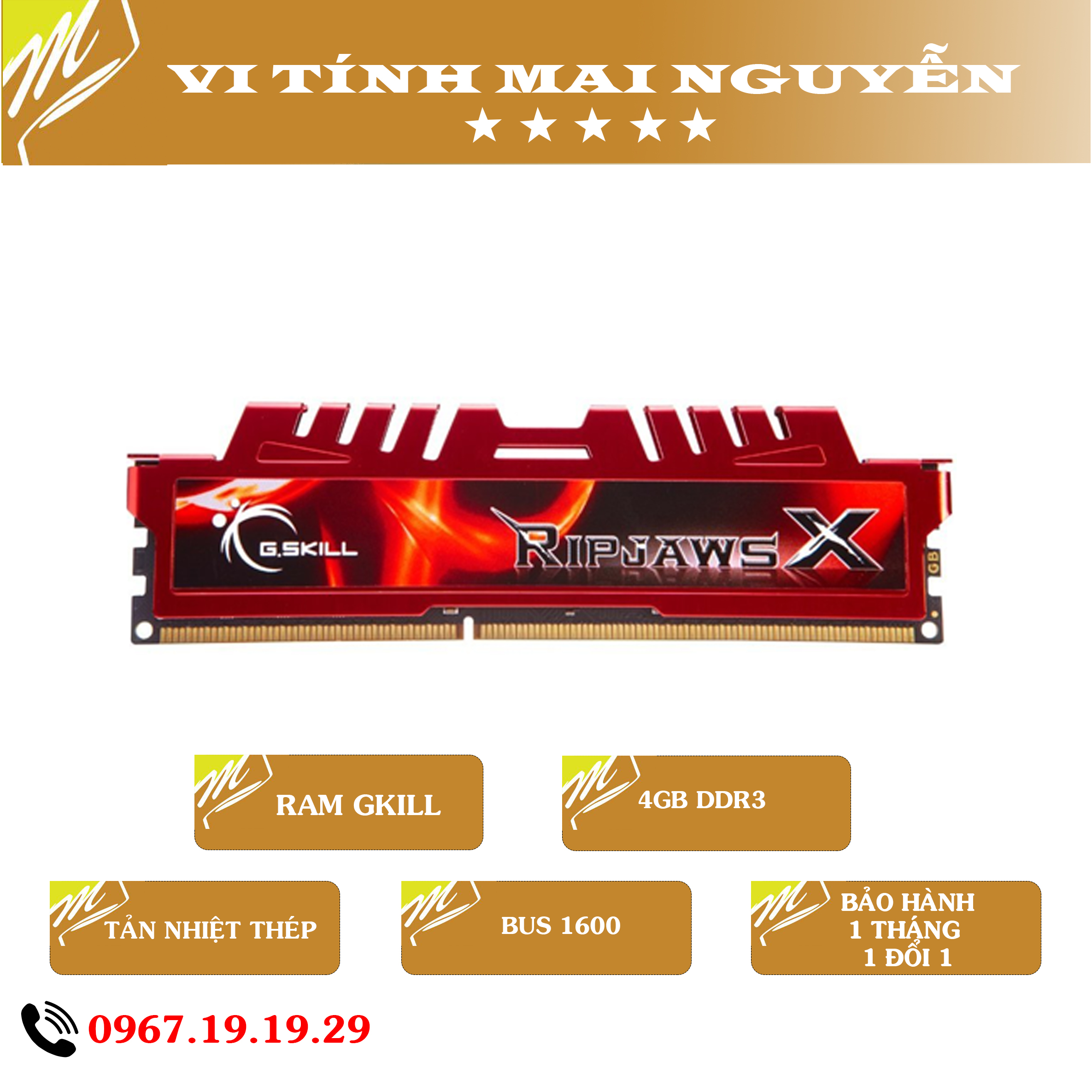 Ram ddr3 4g gskill bus 1600mhz có tản nhiệt. hàng cũ. bảo hành 1 tháng.