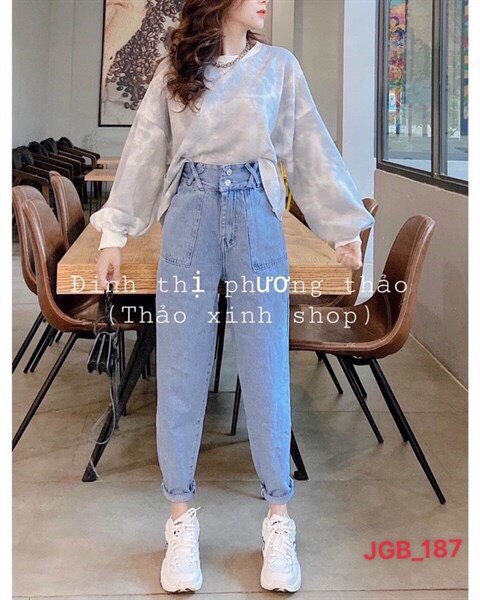 [?9001] QUẦN BAGGY NỮ JEAN RÁCH GỐI XANH ĐẬM HOẠ TIẾT CHỮ X ĐỘC ĐÁO + ÁO THUN TRƠN (MUA RIÊNG)