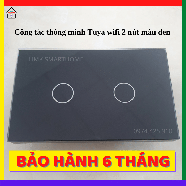 Công Tắc Điện Thông Minh Tuya Wifi 2 Nút Cảm Ứng Màu Đen
