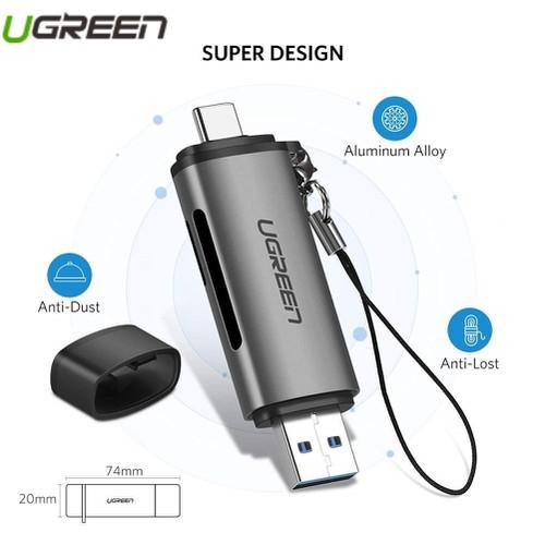 Đầu đọc thẻ nhớ sd, tf 2 chuẩn cắm chân type-c và usb 3.0 ugreen 50706