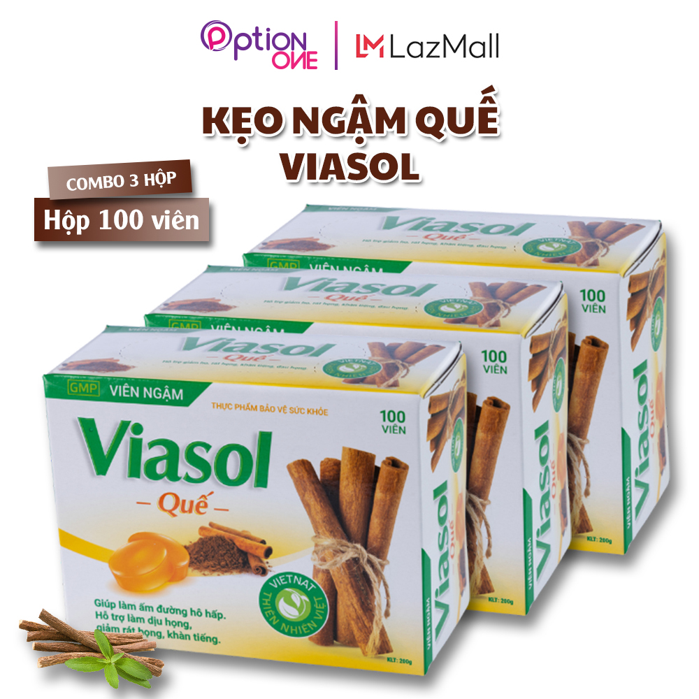 Combo 3 hộp kẹo ngậm viasol quế - vietnat giảm ho đau họng bổ phế - hộp 100 viên