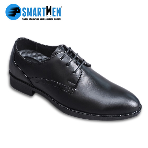 Giày công sở tăng chiều cao da bò thật smartmen gd3-02 đen