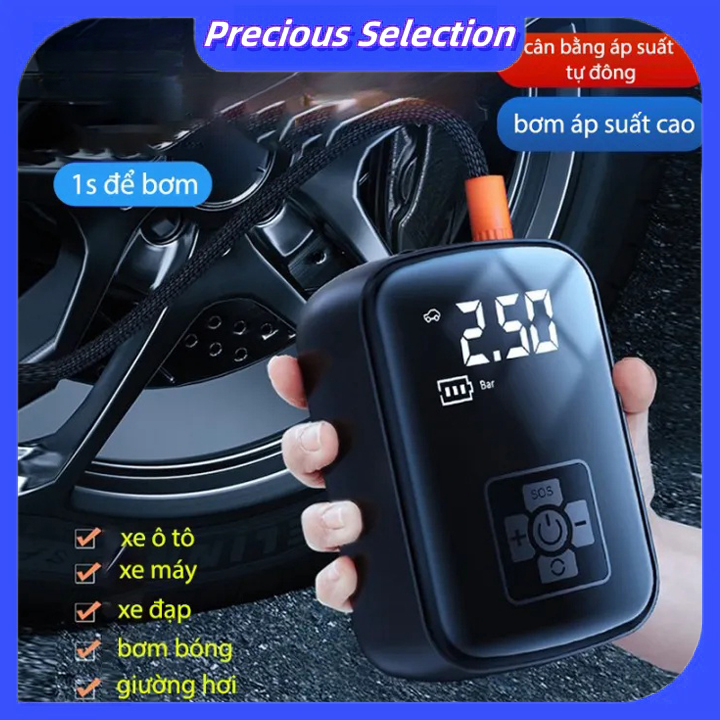 Máy bơm không khí cầm tay không dây trên ô tô, máy bơm lốp ô tô và xe máy, tự động tắt sau khi đầy, sạc dự phòng, chống cháy nổ, an toàn và tiện lợi