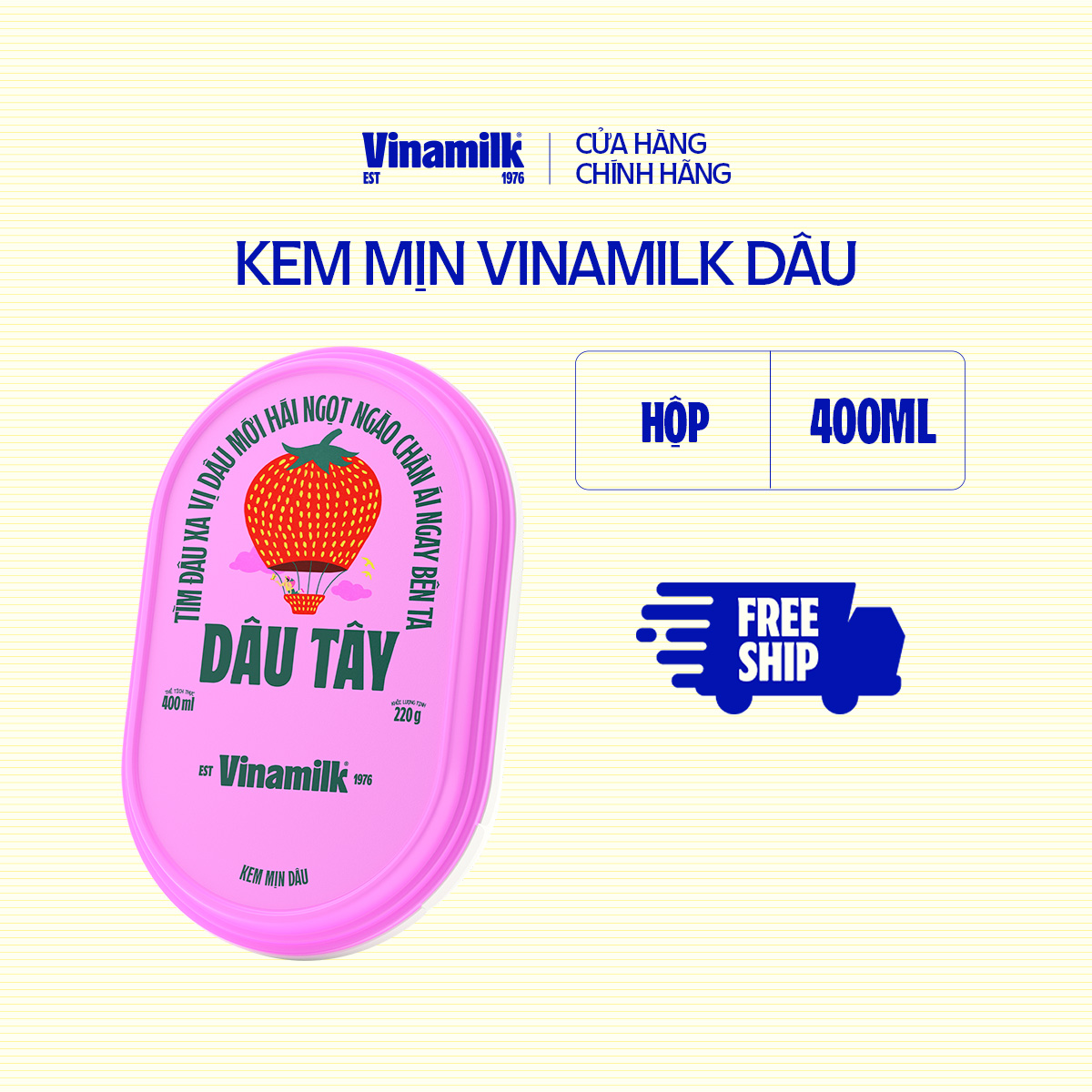 2 Hộp Kem Vinamilk Hương Dâu Hộp 400ml