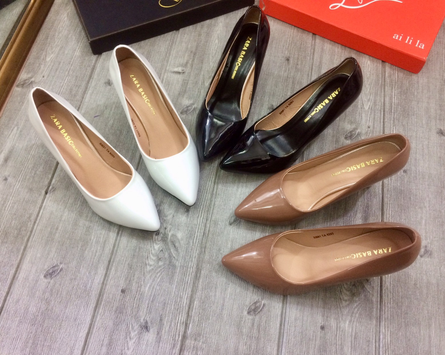 Giày cao gót nữ gót trụ 7 phân chất da bóng 3 màu (Đen, Trắng, Nude)