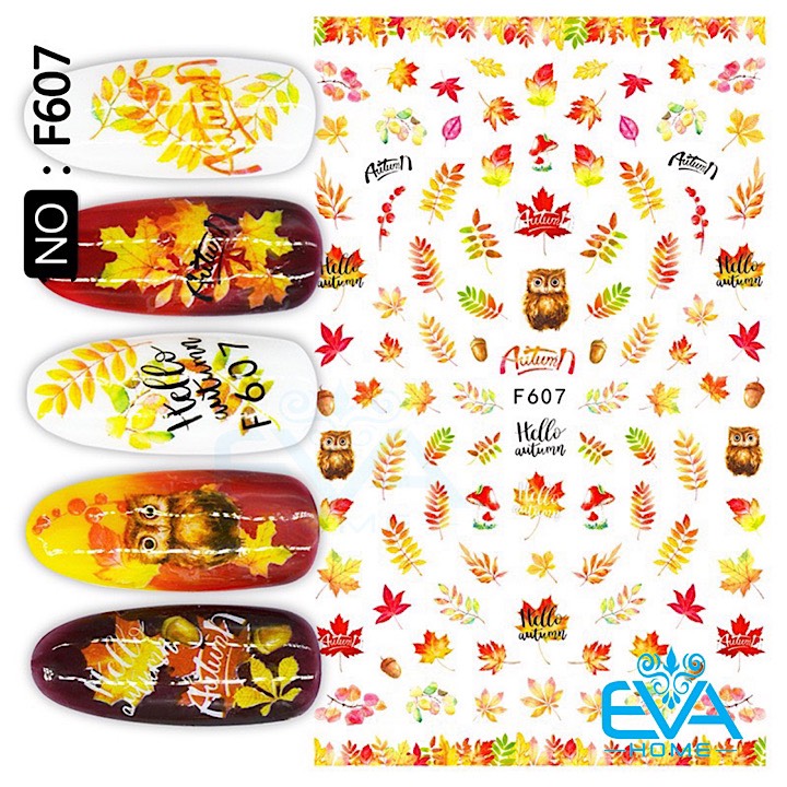 [HCM]Decal Dán Móng Tay 3D Nail Sticker Hoạ Tiết Lá Mùa Thu Autumn Leaves F607
